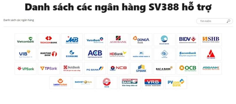 Một số ngân hàng SV388 hỗ trợ 